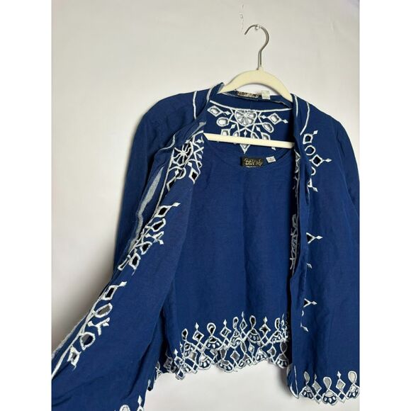 Bob Mackie Wearable Art Two Piece Linen Top and Jacket Open Front Eyelet size M - Picture 2 of 7